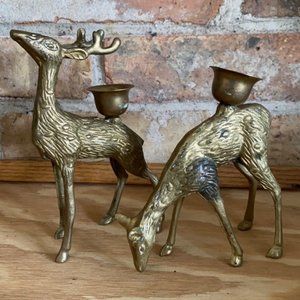 Reserved -Two Vintage Brass Gold Detailed Christmas Reindeer Figurines